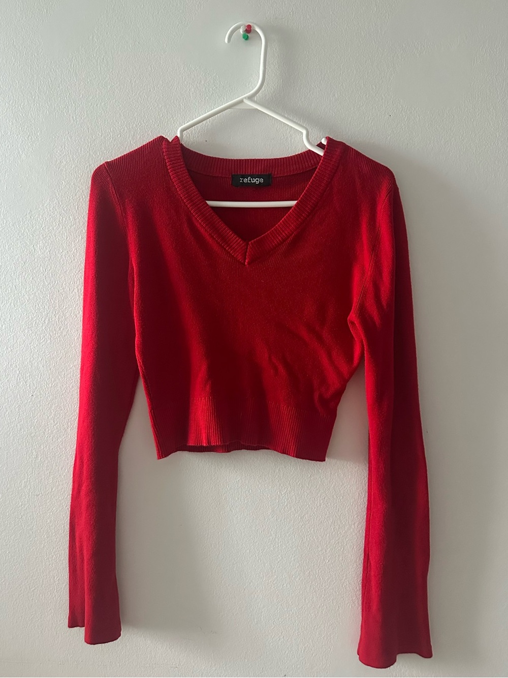 refuge Red V-Neck Cropped Long Sleeve Top